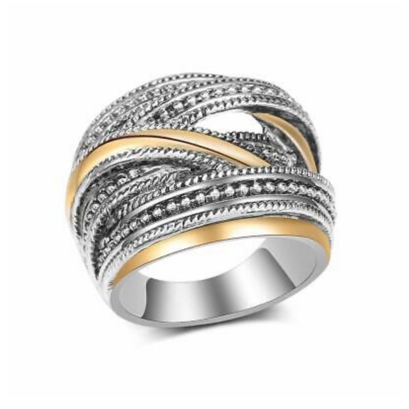 NEW Stamped 925 Silver Two tone ring - Picture 3 of 6